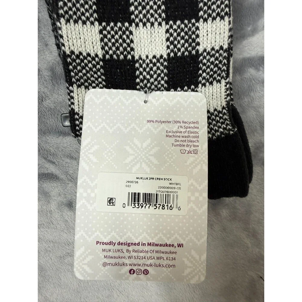 Muk Luk Women’s  2 Pair Pack Crew Height Socks size 6-11 White/Black